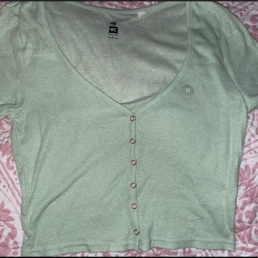 Green snap front crop top